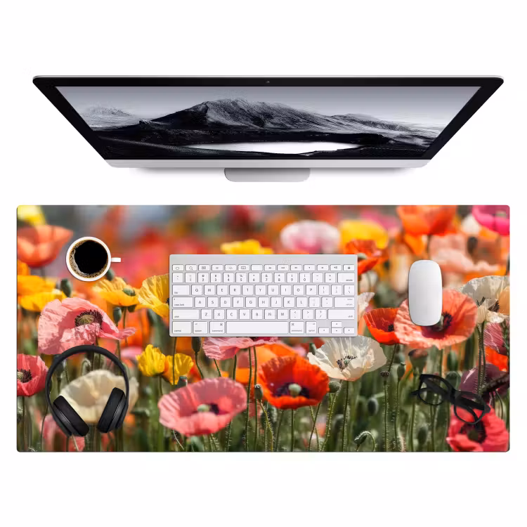 Bloemenveld - Klaprozen - Kleurrijk Muismat XXL klein -3d