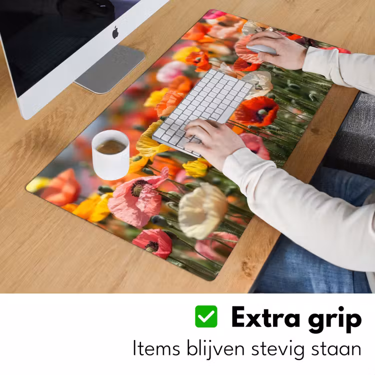 Bloemenveld - Klaprozen - Kleurrijk Muismat XXL klein -sfeer3