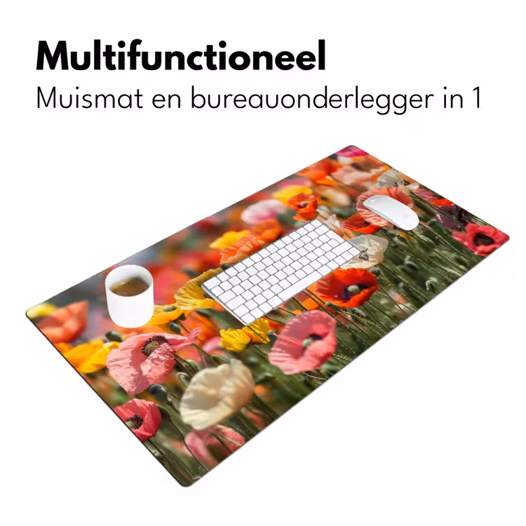 Bloemenveld - Klaprozen - Kleurrijk Muismat XXL klein -sfeer4