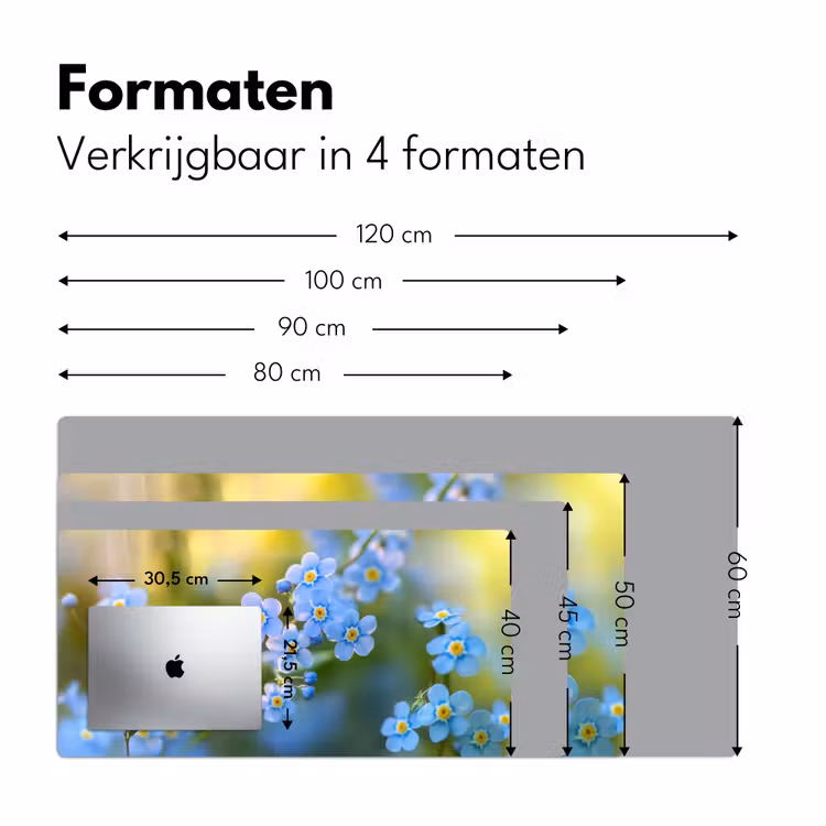 Bloemetjes - Blauw - Vergeet mij nietjes Muismat XXL klein -sfeer5