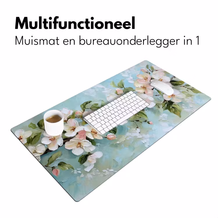 Bloesem - Bladeren - Lichtblauw Muismat XXL klein -sfeer4