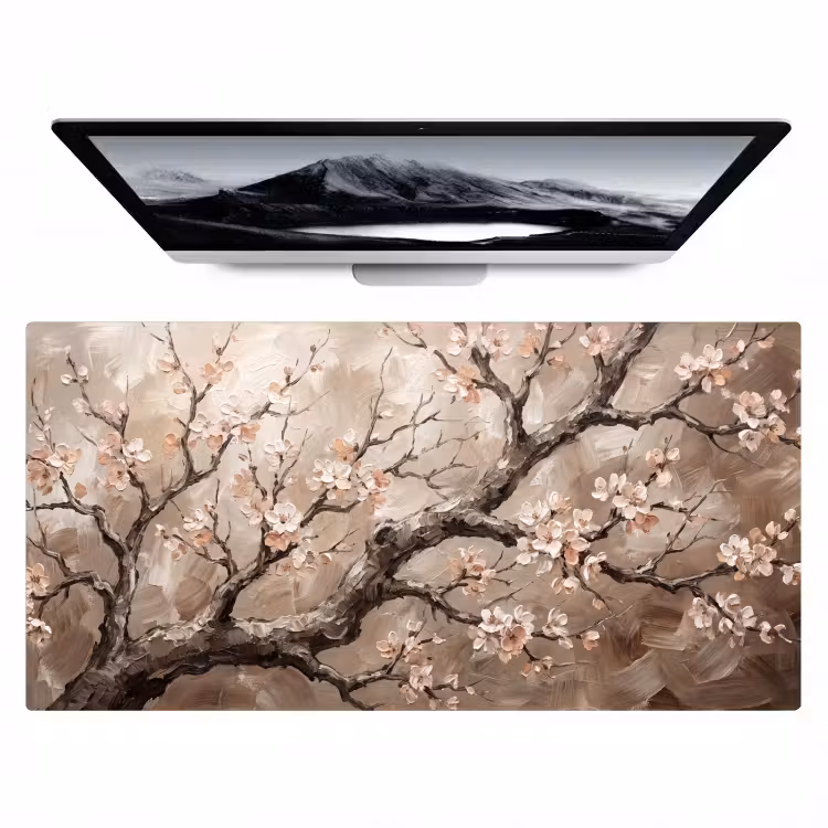 Bloesem - Takken - Schilderij - Beige - Serene Muismat XXL klein -zzz3d
