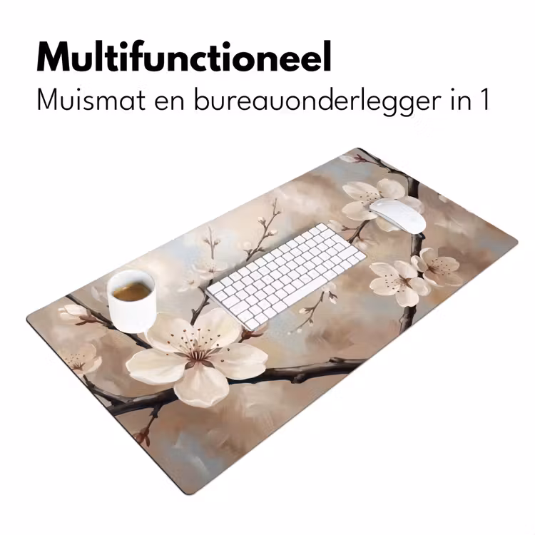 Bloesem - Takken - Schilderij - Beige - Serene Muismat XXL klein -sfeer4