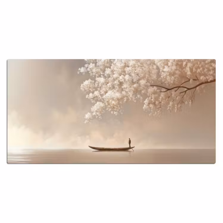 Bloesems - Wit - Boot - Minimalistisch Muismat XXL klein -3d_leeg
