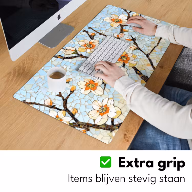 Bloesems - Wit - Mozaïek - Tak Muismat XXL klein -sfeer3