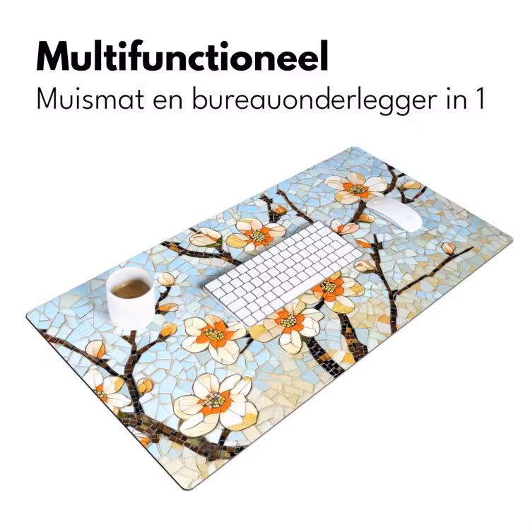 Bloesems - Wit - Mozaïek - Tak Muismat XXL klein -sfeer4