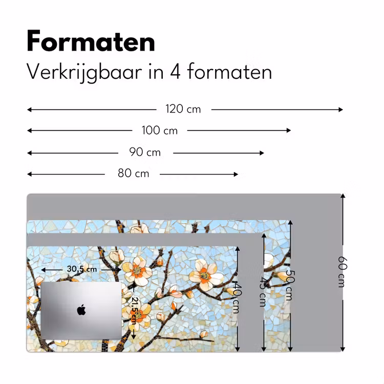 Bloesems - Wit - Mozaïek - Tak Muismat XXL klein -sfeer5