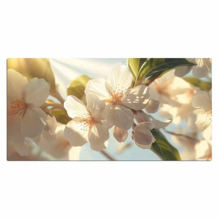 Bloesems - Wit - Zonnestralen - Bloemblaadjes Muismat XXL klein -3d_leeg