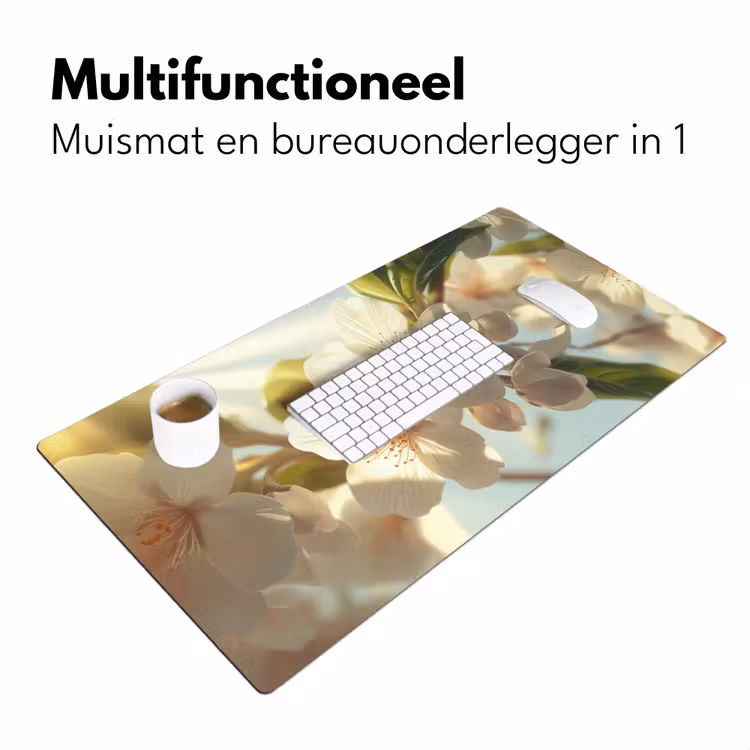 Bloesems - Wit - Zonnestralen - Bloemblaadjes Muismat XXL klein -sfeer4