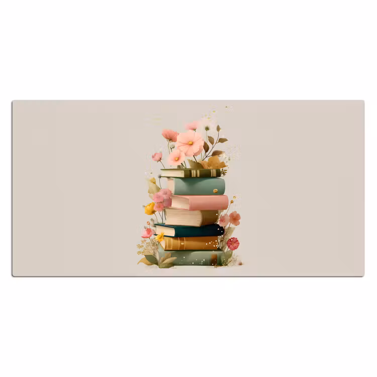 Boeken - Stapel - Bloemen - Kleurrijk Muismat XXL klein -3d_leeg