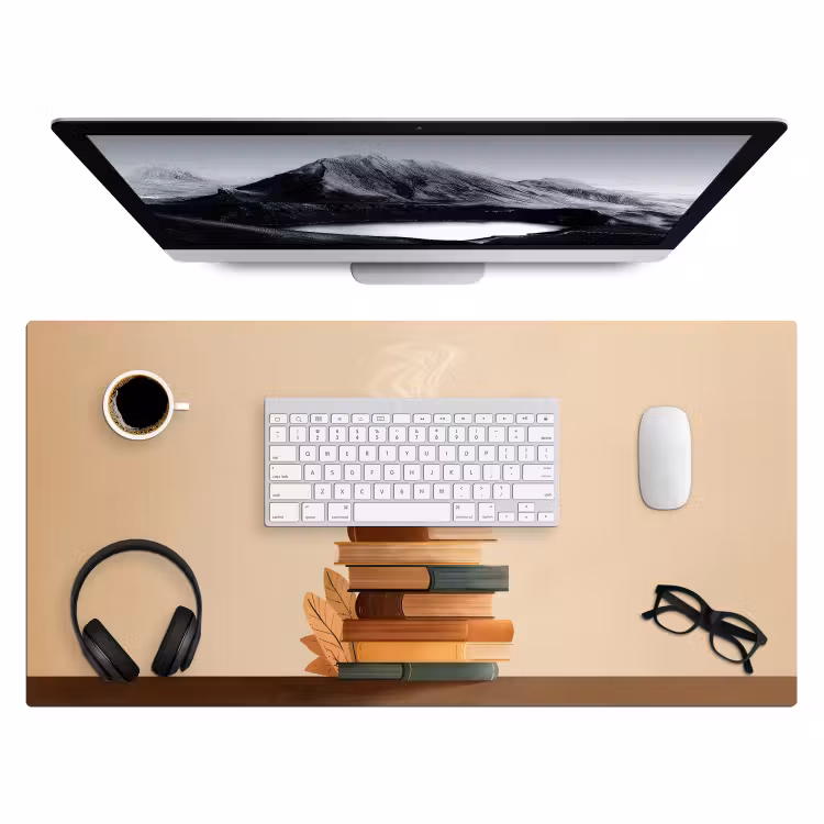 Boeken - Toren - Koffie - Beige Muismat XXL klein -3d