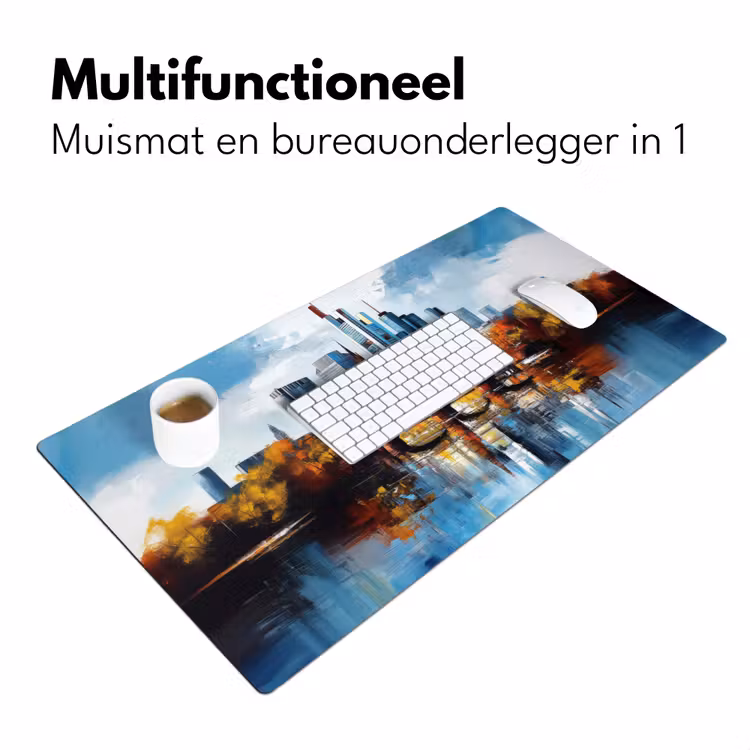 Bomen Frankfurt- Stad - Skyline - Brug Muismat XXL klein -sfeer4
