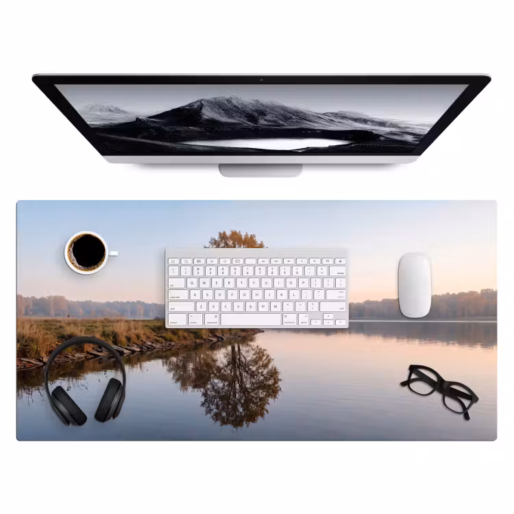 Bomen - Reflectie - Water - Zonsopgang - Serene Muismat XXL klein -3d