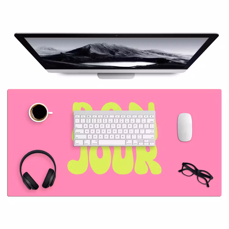 Bonjour - Roze - Fel groen Muismat XXL klein -3d