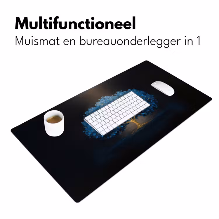 Boom - Blauw - Bladeren - Penseelstreken Muismat XXL klein -sfeer4