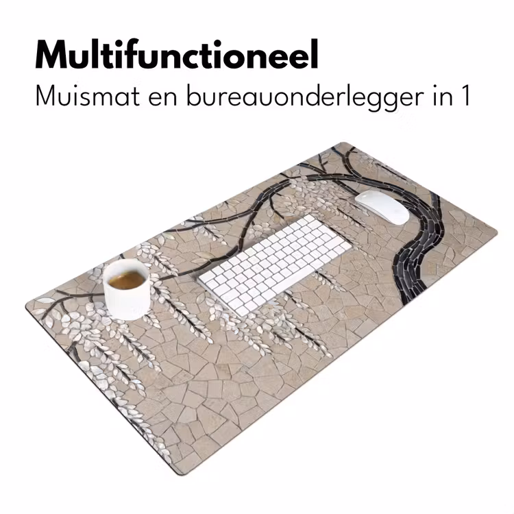 Boom - Bloemen - Mozaïek - Kunst - Wit Muismat XXL klein -sfeer4