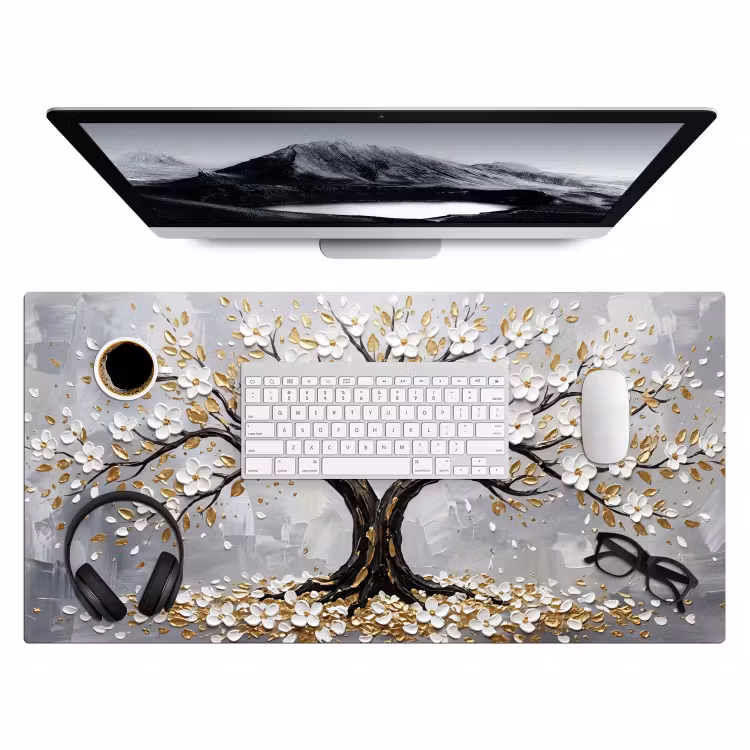 Boom - Bloemen - Natuur - Abstract - Wit Muismat XXL klein -3d