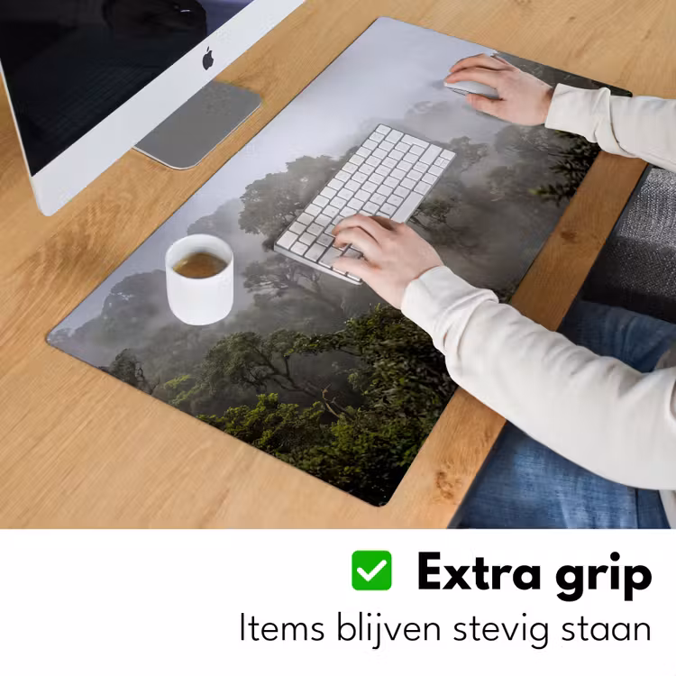Boom - Mistig - Bos - Groen - Natuur Muismat XXL klein -sfeer3