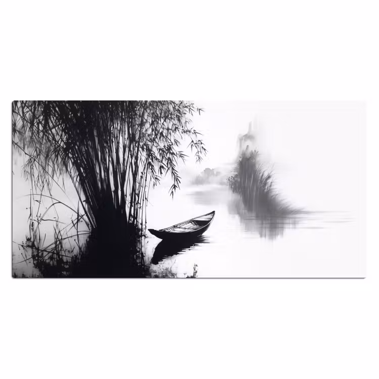 Boot - Rivier - Bamboe - Wit Muismat XXL klein -3d_leeg
