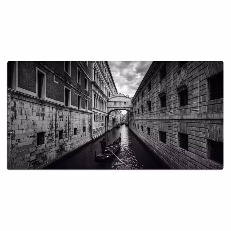 Boot - Waterweg - Stad - Zwart-wit - Architectuur Muismat XXL klein -3d_leeg