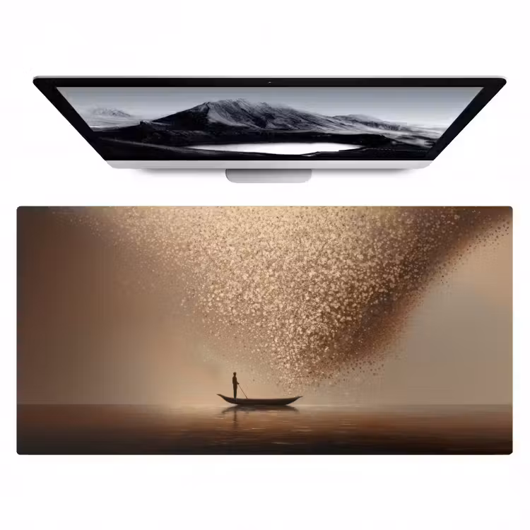 Bootje - Blaadjes - Goud - Water Muismat XXL klein -zzz3d