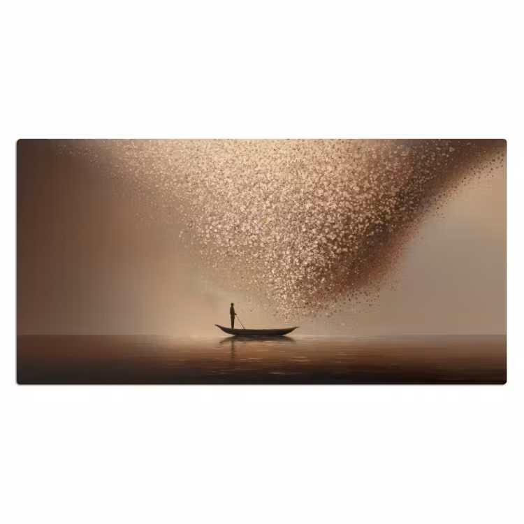 Bootje - Blaadjes - Goud - Water Muismat XXL klein -3d_leeg