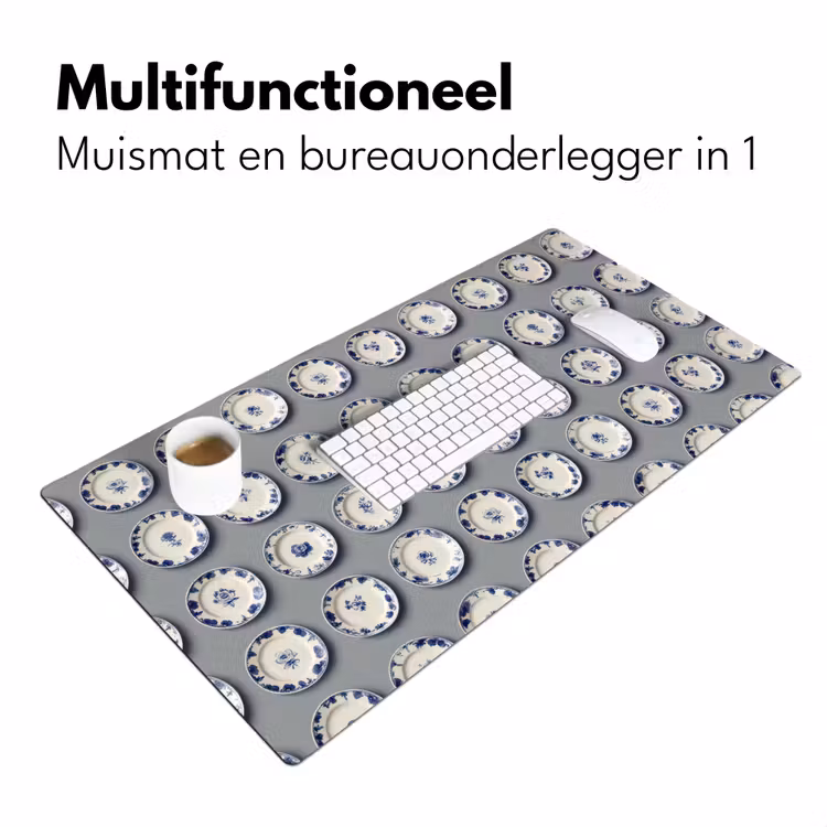 Borden - Bloemen - Blauw - Wit Muismat XXL klein 681 -sfeer4