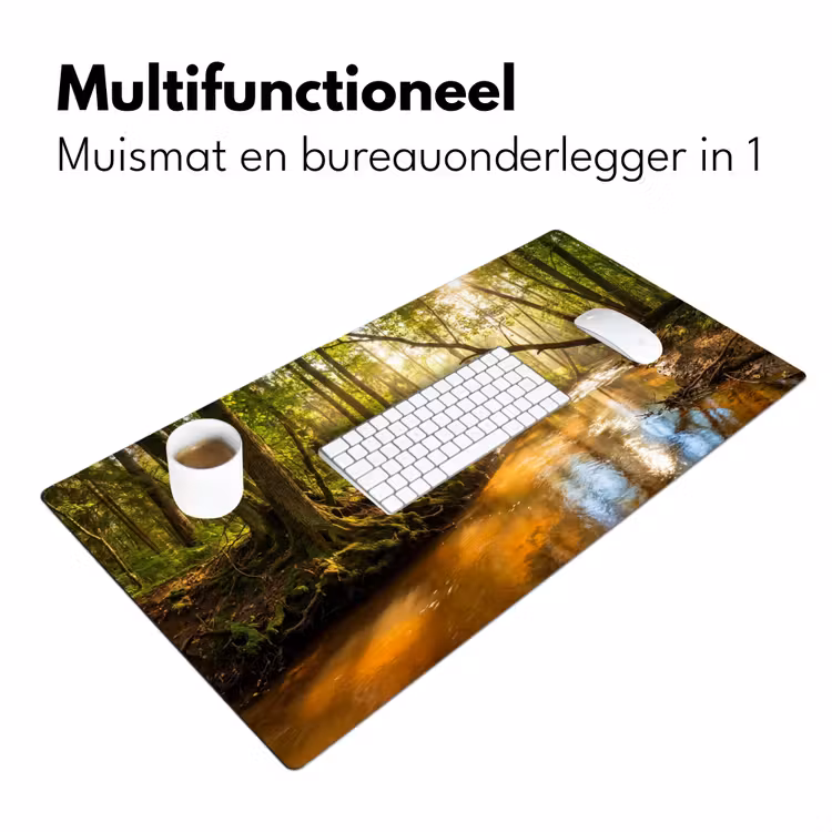 Bos - Beek - Zonlicht - Natuur - Groen Muismat XXL klein -sfeer4