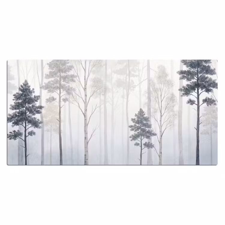 Bos - Bomen - Mist - Natuur - Illustratie - Grijs Muismat XXL klein -3d_leeg