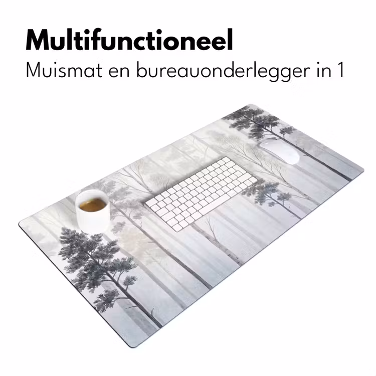 Bos - Bomen - Mist - Natuur - Illustratie - Grijs Muismat XXL klein -sfeer4
