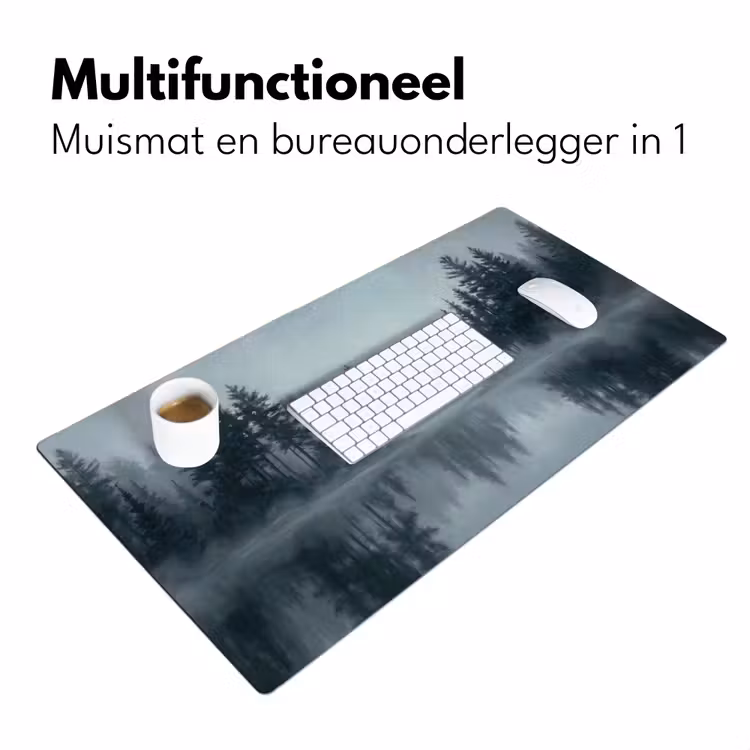 Bos - Meer - Mist - Natuur - Grijs Muismat XXL klein -sfeer4