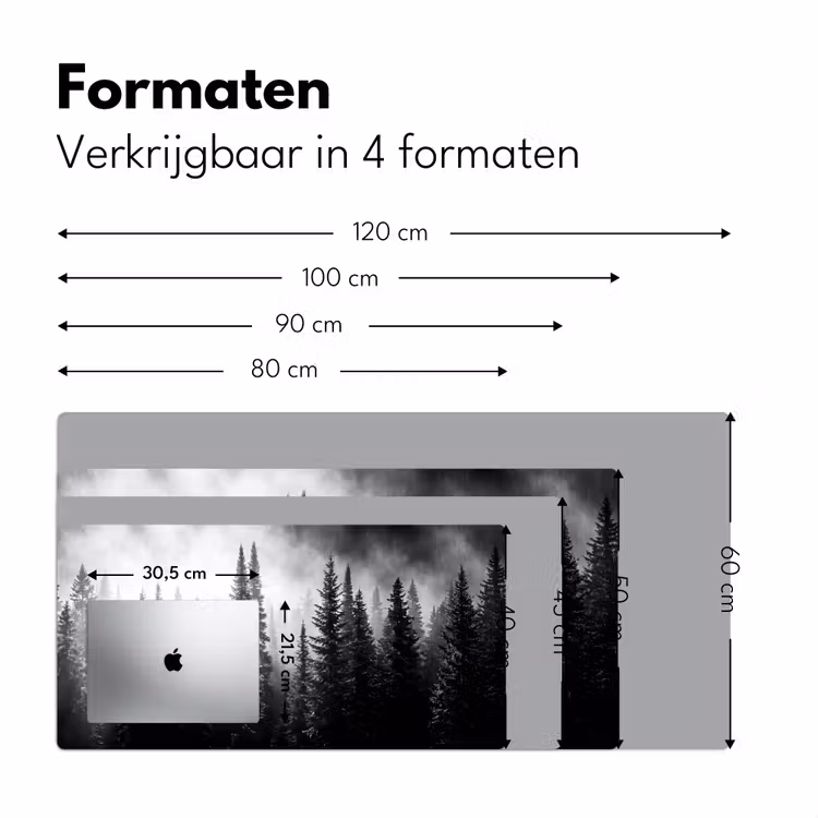 Bos - Mist - Winter - Monochroom - Natuur Muismat XXL klein -sfeer5