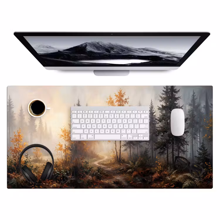 Bospad - Herfstbladeren - Natuur - Schilderachtig - Oranje Muismat XXL klein -3d