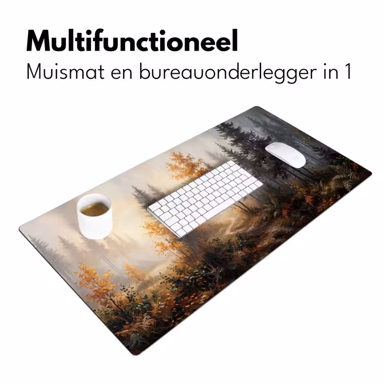 Bospad - Herfstbladeren - Natuur - Schilderachtig - Oranje Muismat XXL klein -sfeer4