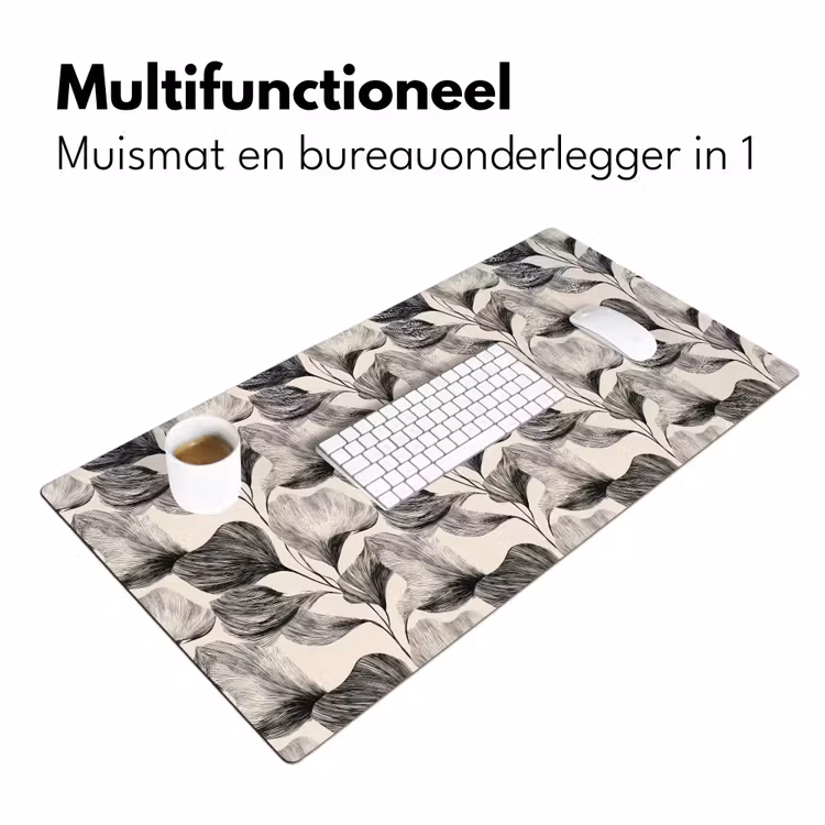 Botanisch - Bladeren - Zwart Muismat XXL klein 681 -sfeer4