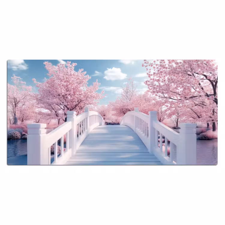Brug - Kersenbomen - Wit Muismat XXL klein -3d_leeg