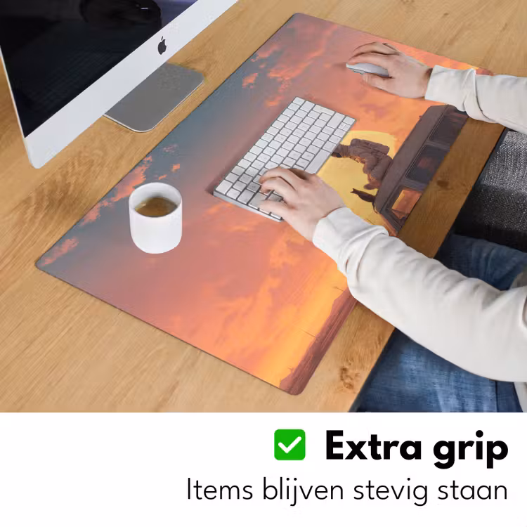 Busje - Kat - Zonsondergang - Oranje Muismat XXL klein -sfeer3