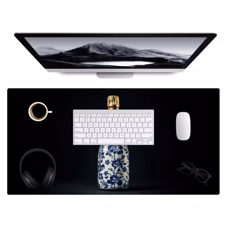 Champagne - Bloemen - Goud - Chique Muismat XXL klein -3d