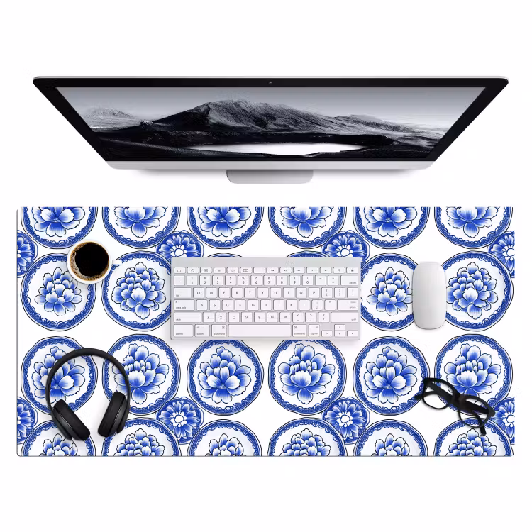 Cirkels - Bloemen - Blauw Muismat XXL klein 681 -3d