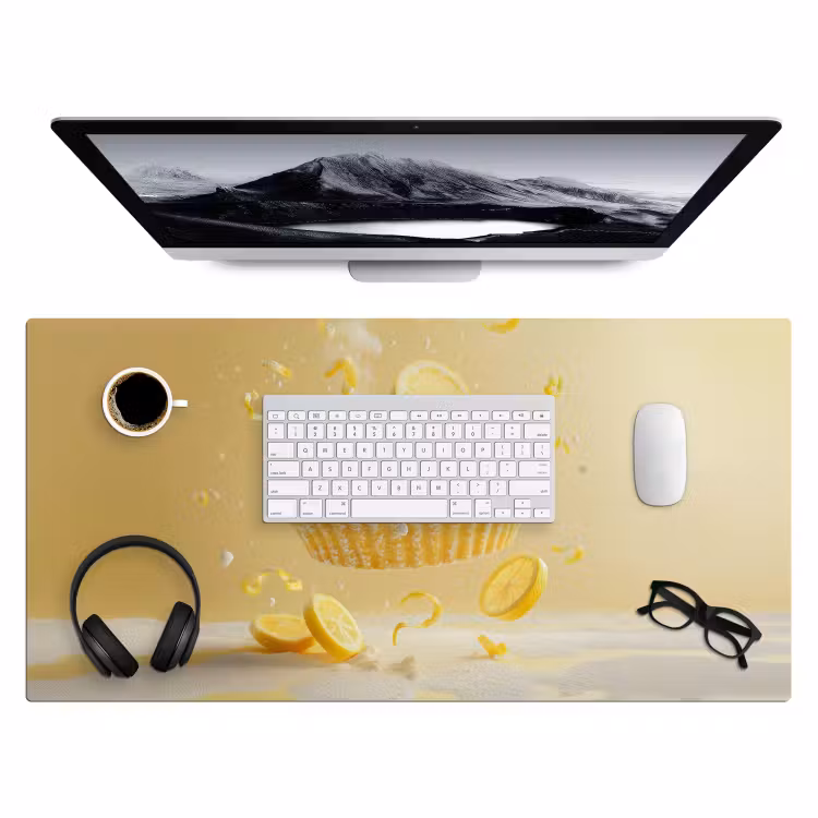 Citroen - Taart - Eten - Geel Muismat XXL klein -3d