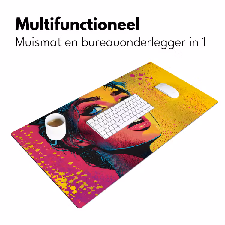 Close-up - Vrouwengezicht - Stippen - Geel Muismat XXL klein -sfeer4