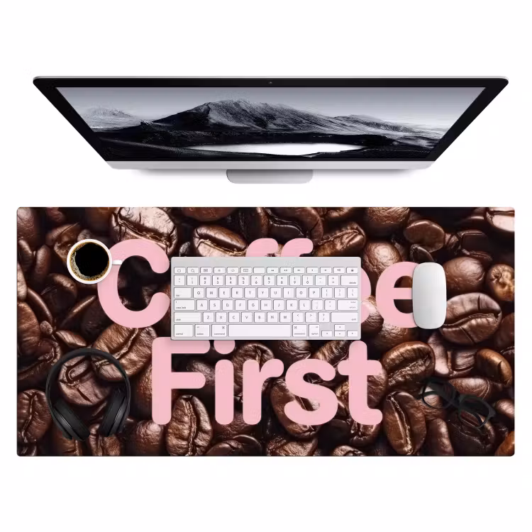 Coffee First - Koffiebonen - Roze Muismat XXL klein -3d