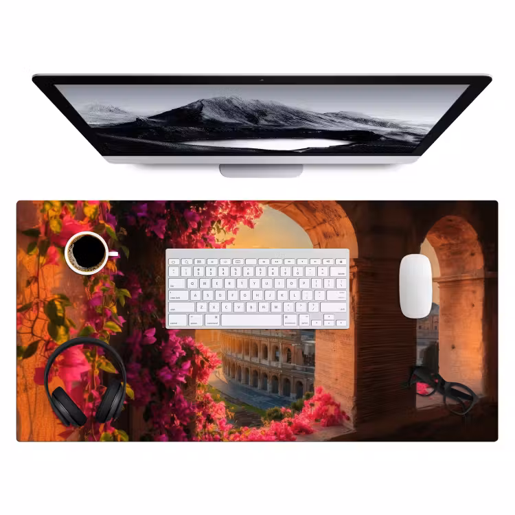Colosseum - Rome - Roze Bloemen Muismat XXL klein -3d
