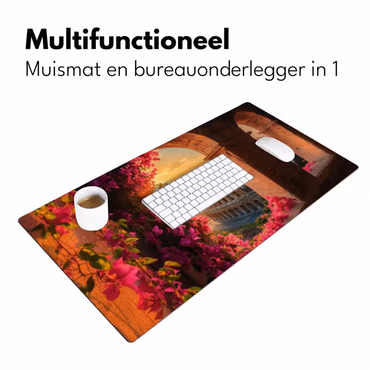 Colosseum - Rome - Roze Bloemen Muismat XXL klein -sfeer4