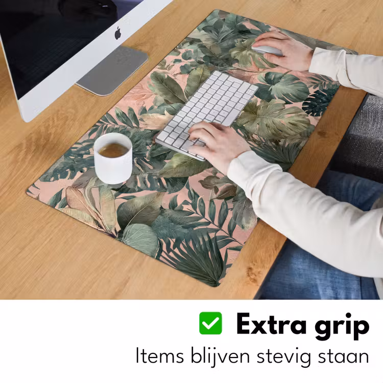 Compositie van bladeren - Groen - Roze Muismat XXL klein -sfeer3