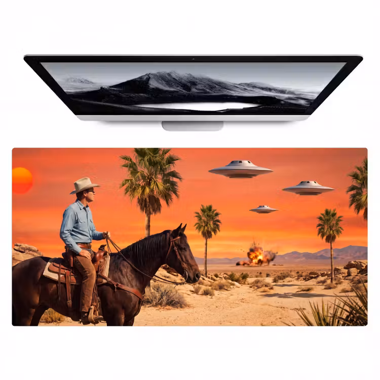 Bureau onderlegger - Cowboy - Paard - Woestijn - Cowboy - Paard - Woestijn Muismat XXL klein