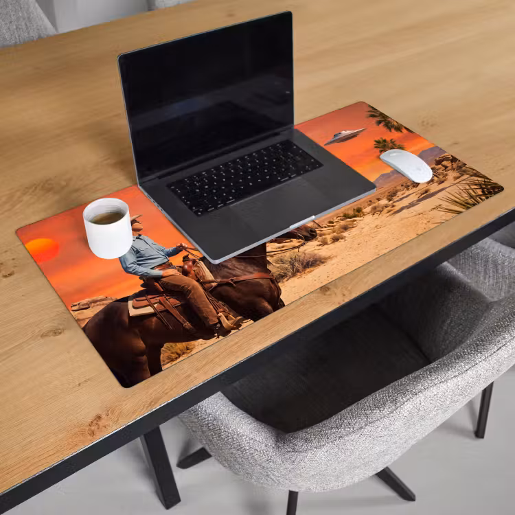 Bureau onderlegger - Cowboy - Paard - Woestijn - Cowboy - Paard - Woestijn Muismat XXL klein