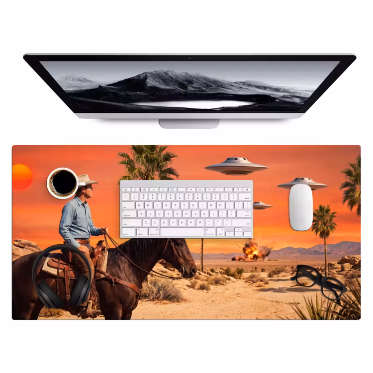 Bureau onderlegger - Cowboy - Paard - Woestijn - Cowboy - Paard - Woestijn Muismat XXL klein
