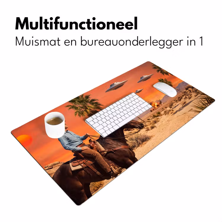Bureau onderlegger - Cowboy - Paard - Woestijn - Cowboy - Paard - Woestijn Muismat XXL klein
