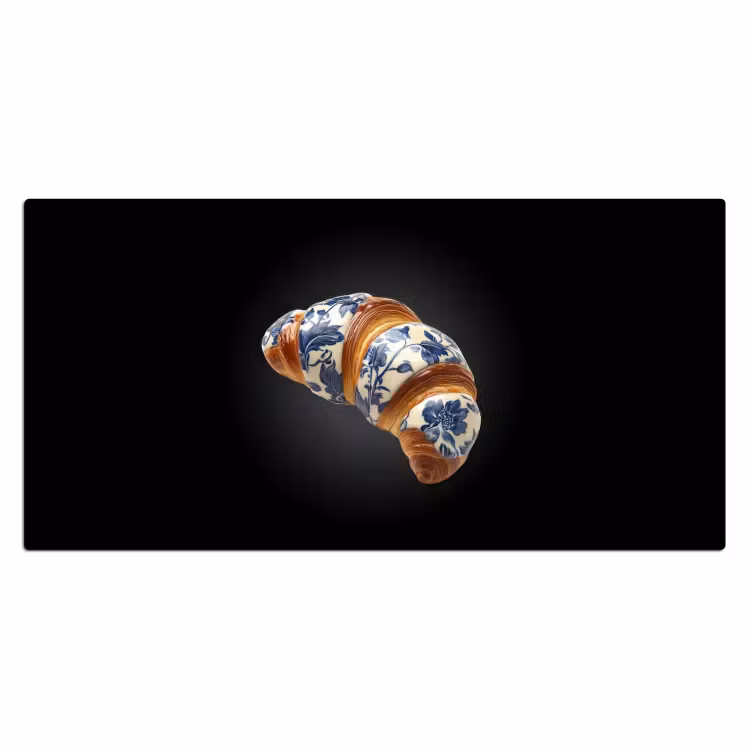 Croissant - Bloemenpatroon - Delftsblauw Muismat XXL klein -3d_leeg